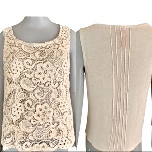ANTHROPOLOGIE Charlotte Tarantola Crochet Lace Knit Sequin Tank Top Creme Sz SM